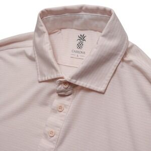Cariloha Polo Shirt Men Large Pink Striped Short Sleeve Soft Lightweight 1501
